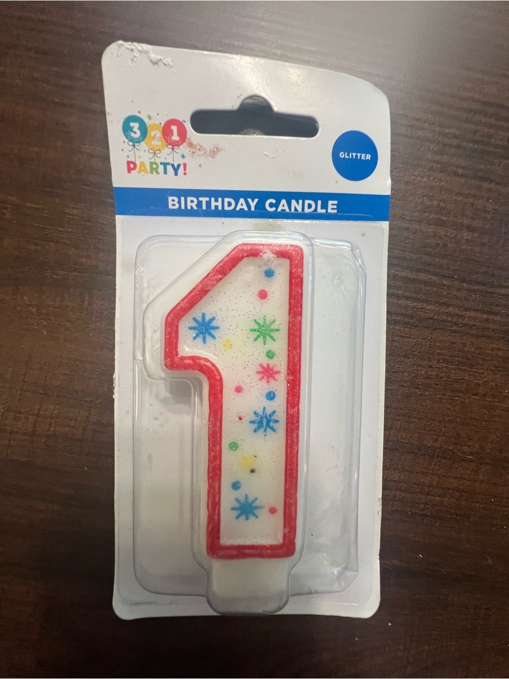 3 2 1 Party! Glitter Number 1 Birthday Candle - White with Red Trim #839